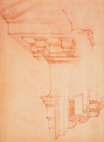 Kroonlijststudie; tekening door Michelangelo door Michelangelo Buonarroti